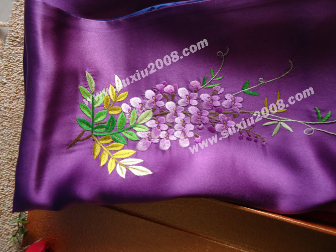苏绣围巾紫藤花款|手工围巾|绣花围巾|真丝围巾|丝绸围巾