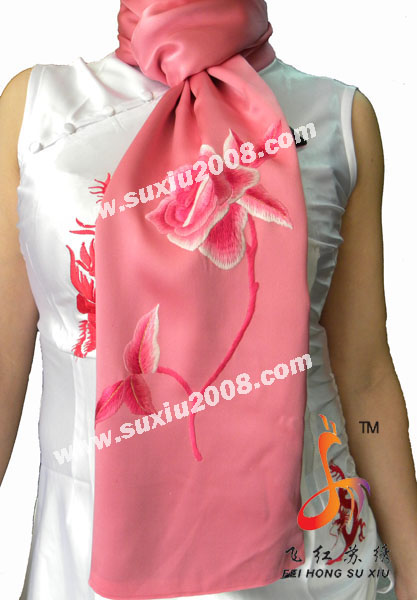 苏绣围巾月季|手工围巾|绣花围巾|真丝围巾|丝绸围巾