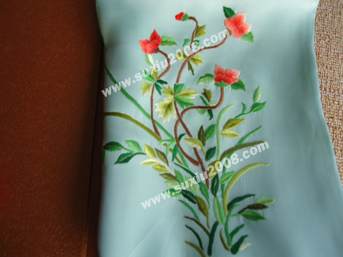 苏绣围巾牡丹花藤|手工围巾|绣花围巾|真丝围巾|丝绸围巾