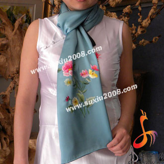 苏绣围巾牡丹款|手工绣花|真丝围巾