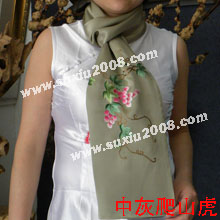 苏绣围巾爬山虎|手工围巾|绣花围巾|真丝围巾|丝绸围巾