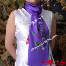 苏绣围巾青莲牡丹|手工围巾|绣花围巾|真丝围巾|丝绸围巾